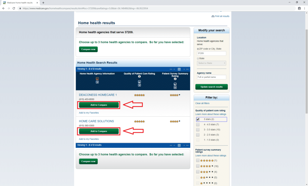 Medicare Home Health Agency Finder Step 3 | Medicare Plan Finder